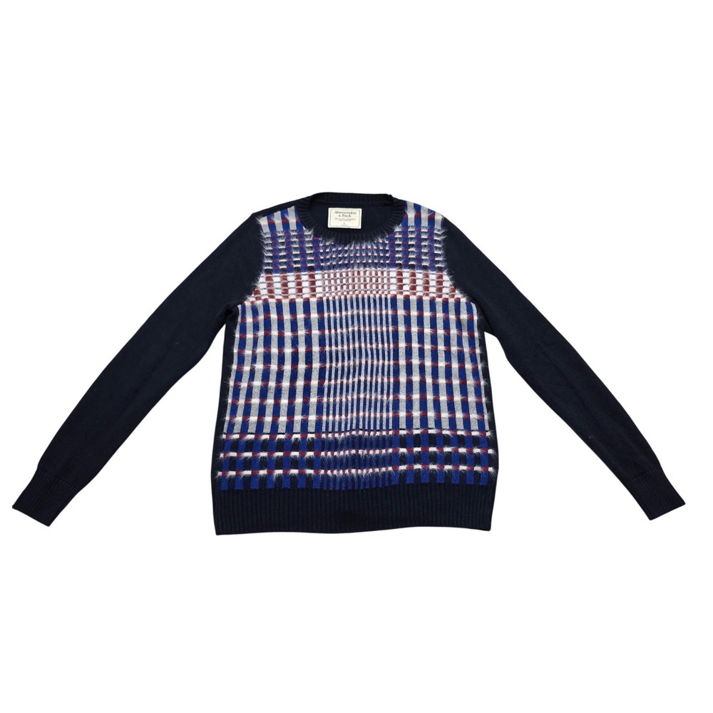 Abercrombie & Fitch Eyelash Knit Plaid Sweater Navy Red Blue Kids Large L Y2K